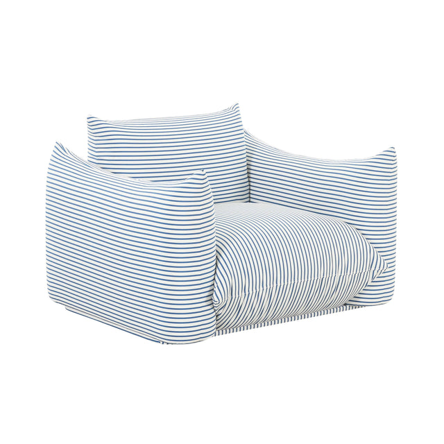 TOV Saint Tropez Pearl and Blue Striped Stuffed Outdoor Armchair