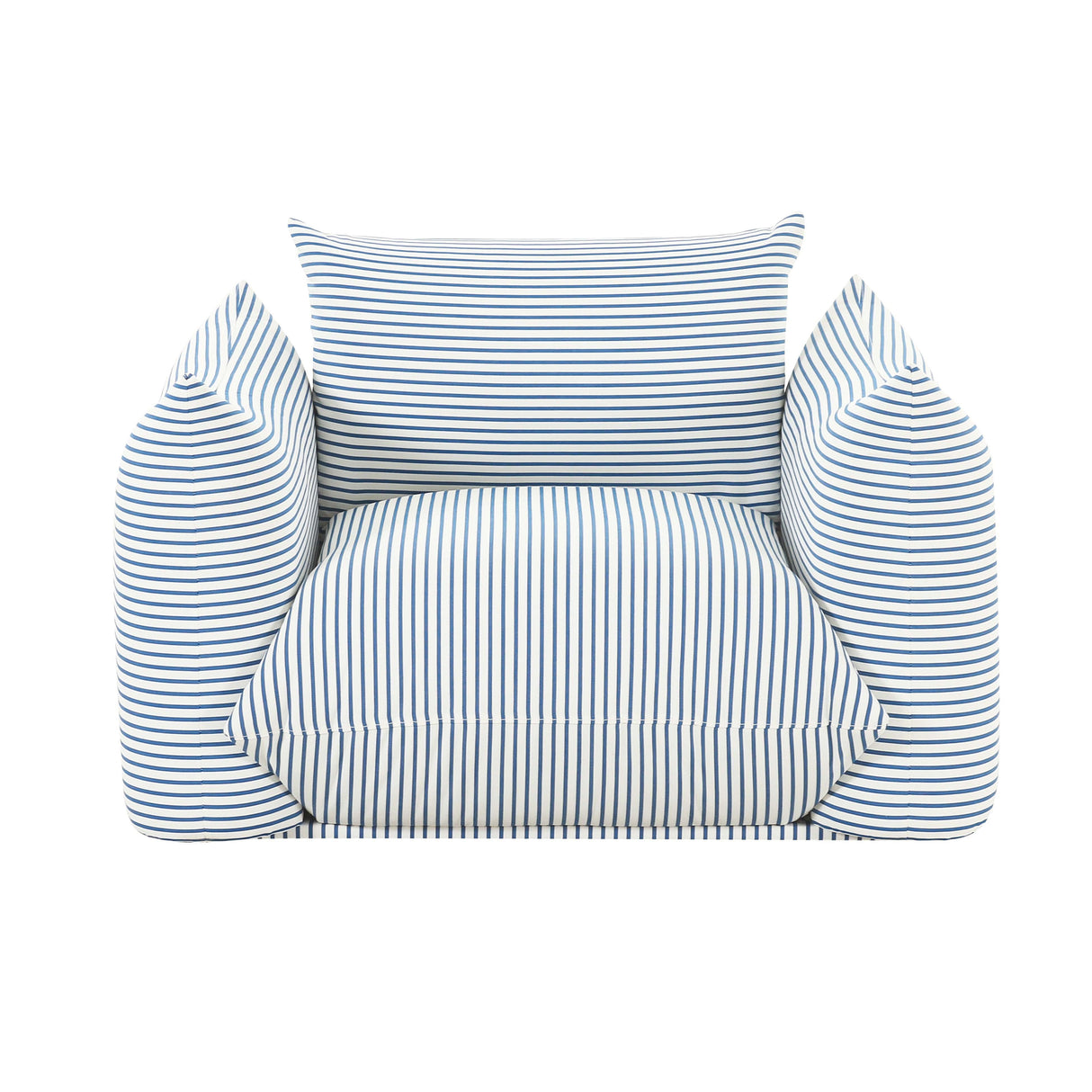 TOV Saint Tropez Pearl and Blue Striped Stuffed Outdoor Armchair