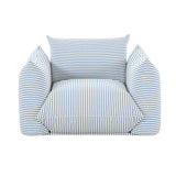 TOV Saint Tropez Pearl and Blue Striped Stuffed Outdoor Armchair