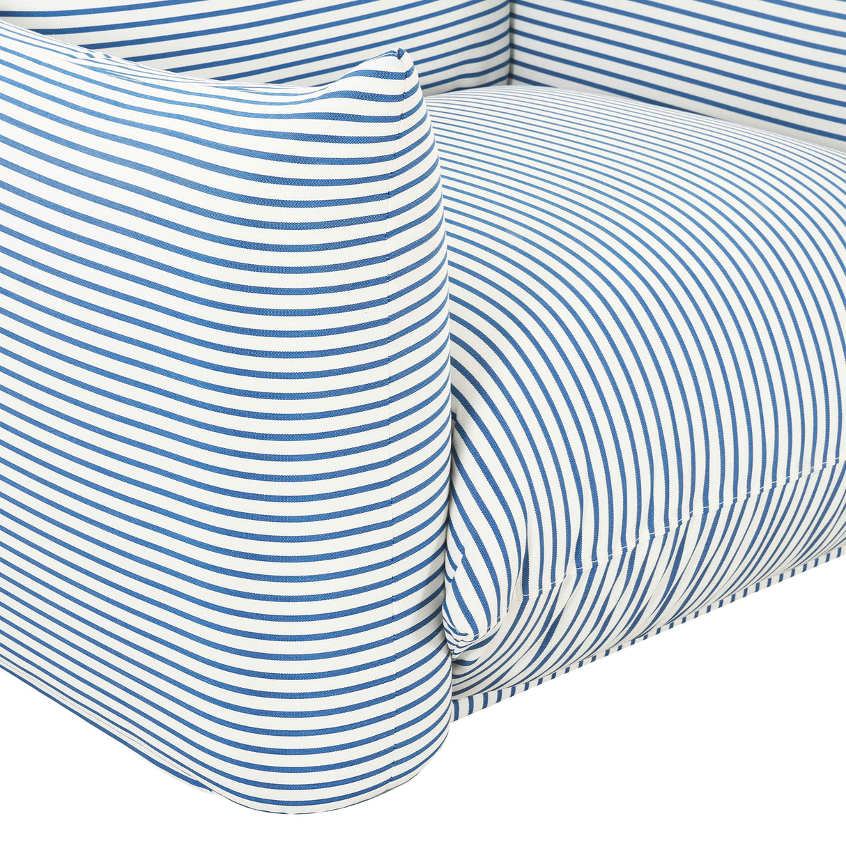 TOV Saint Tropez Pearl and Blue Striped Stuffed Outdoor Armchair