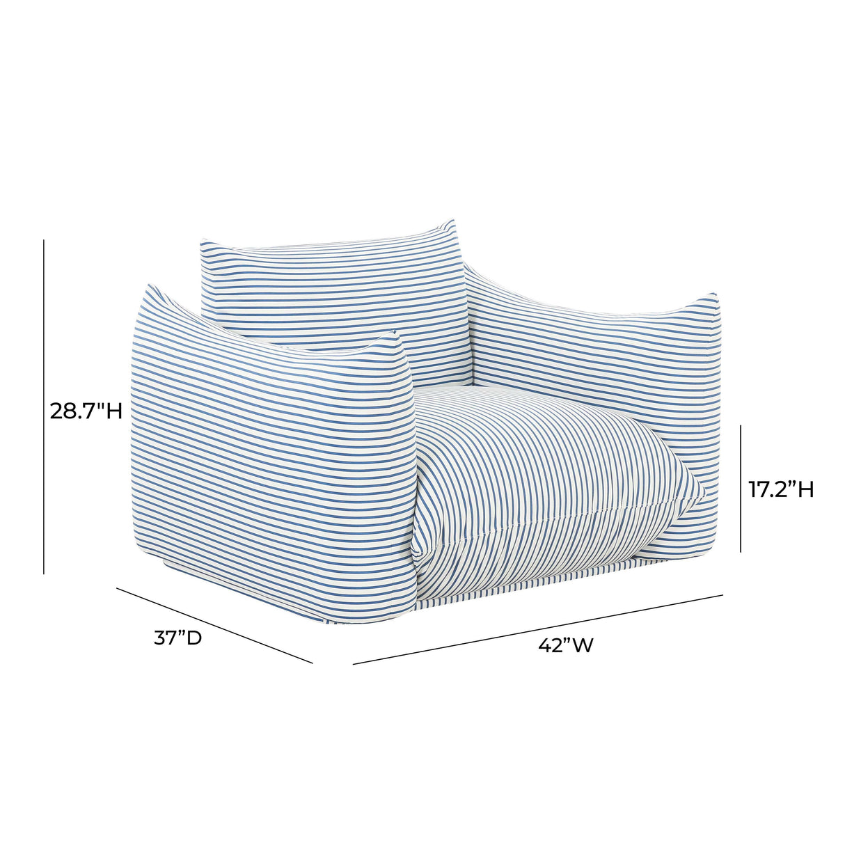 TOV Saint Tropez Pearl and Blue Striped Stuffed Outdoor Armchair