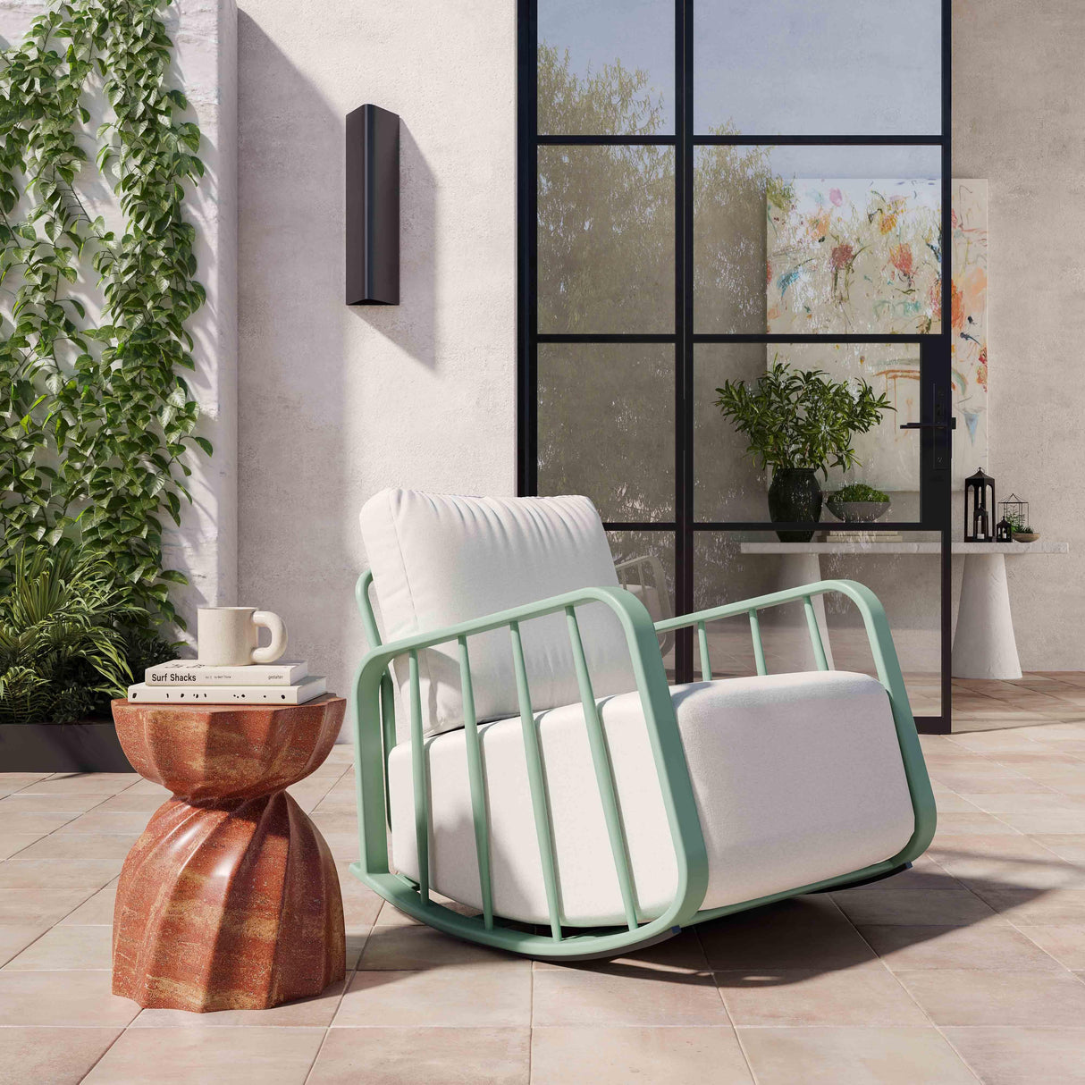 TOV Violette Mint Green and Cream Outdoor Rocking Chair
