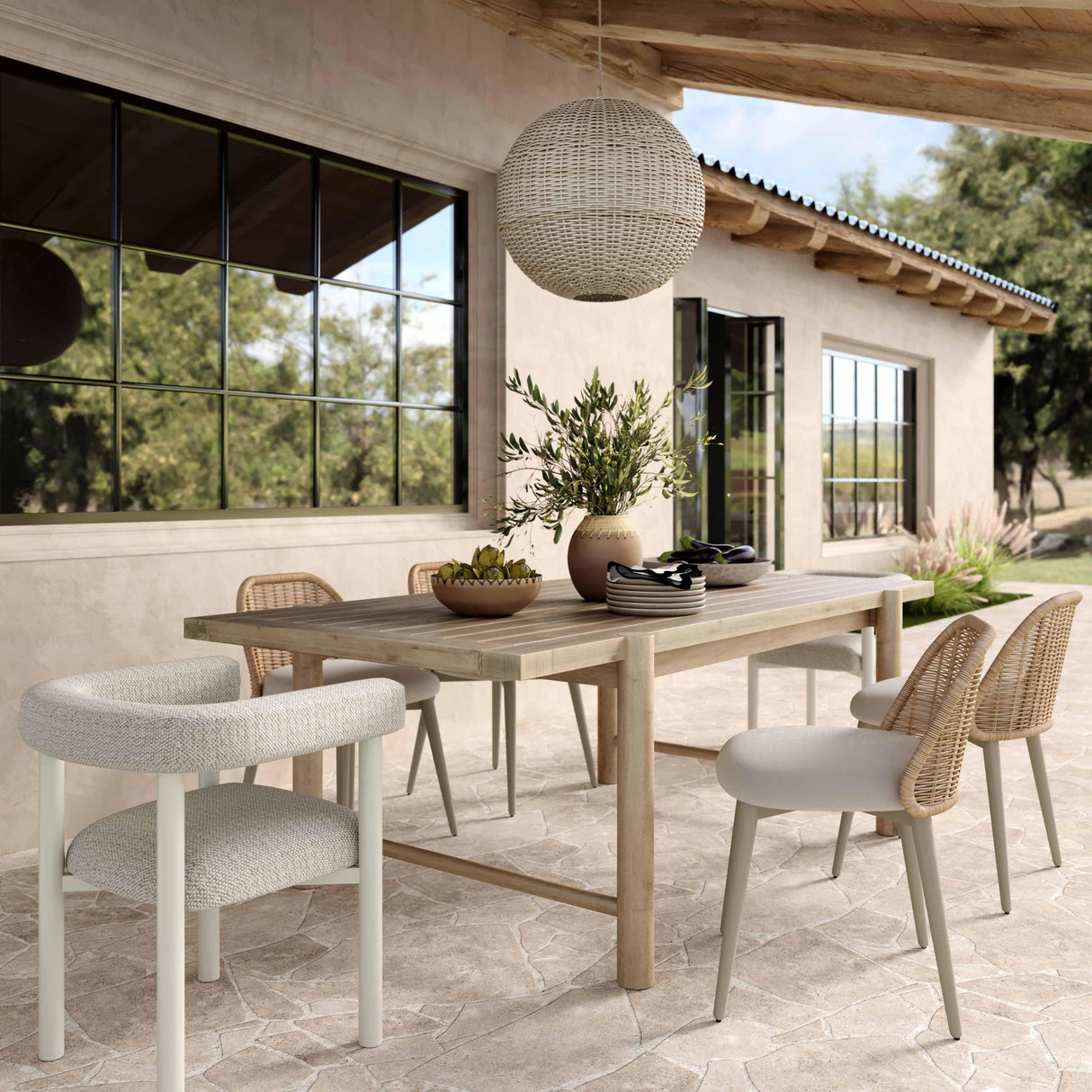 TOV Alexa Cream Performance Fabric Outdoor Dining Chair