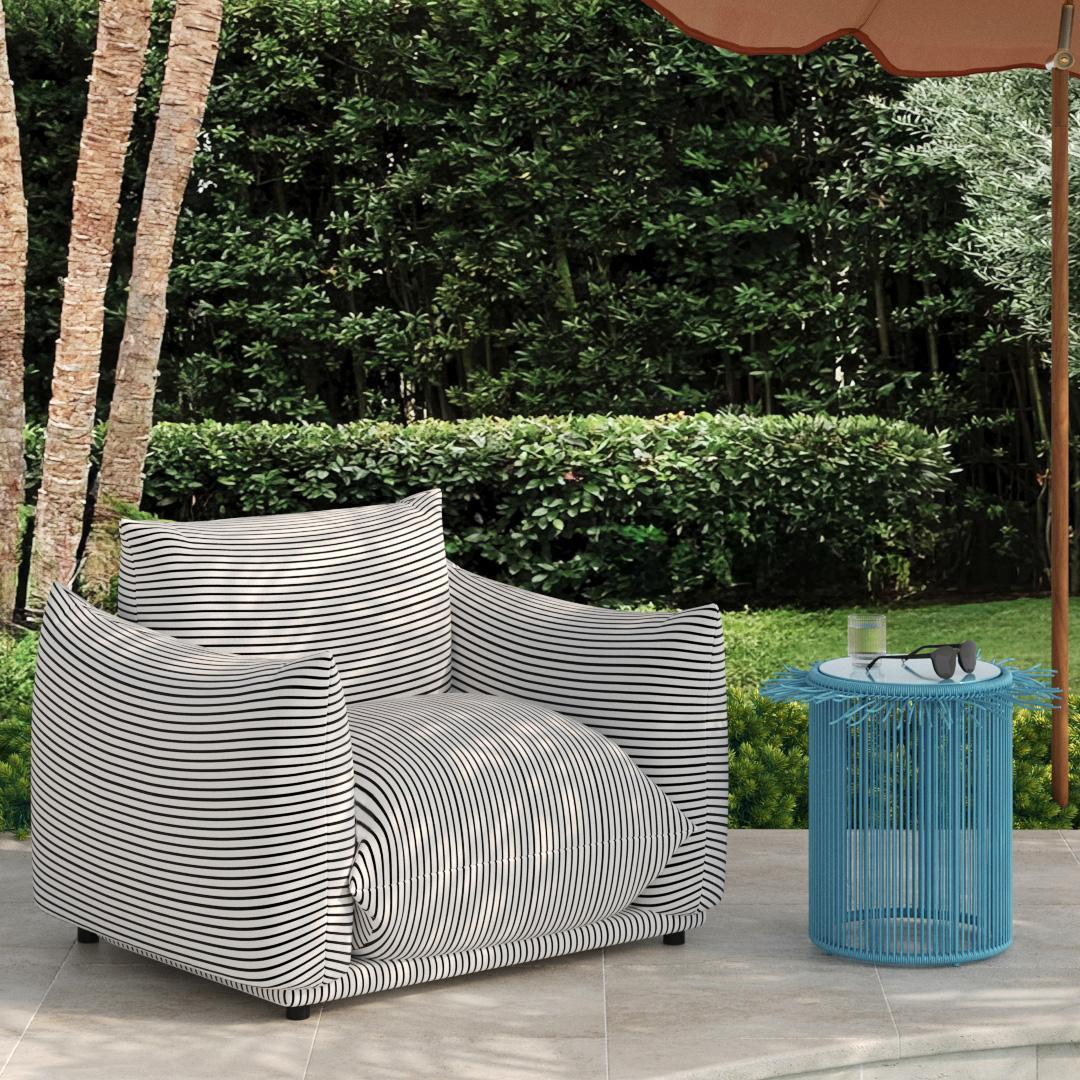 TOV Saint Tropez Pearl and Black Striped Stuffed Outdoor Armchair