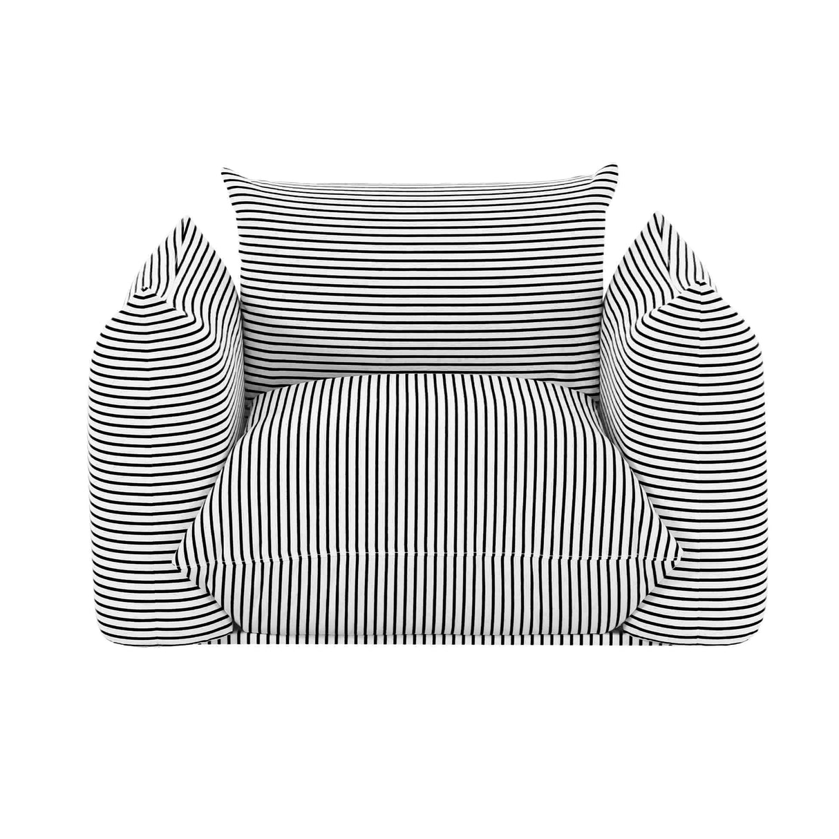 TOV Saint Tropez Pearl and Black Striped Stuffed Outdoor Armchair