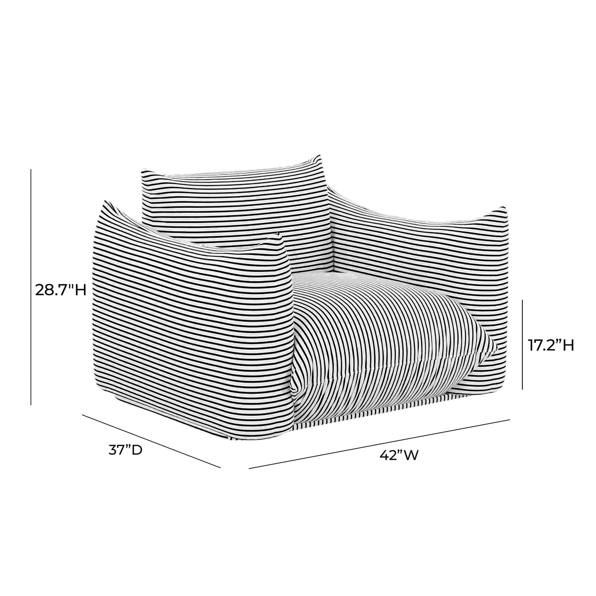 TOV Saint Tropez Pearl and Black Striped Stuffed Outdoor Armchair