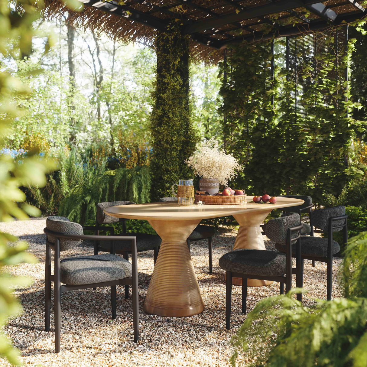 TOV Annika Black Textured Outdoor Dining Arm Chair