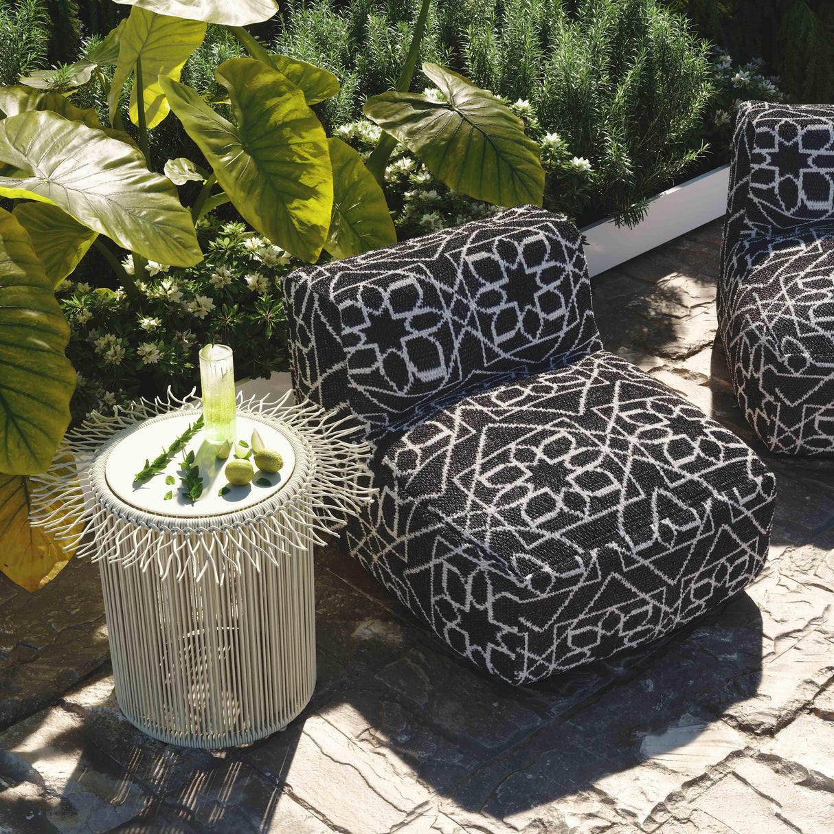 TOV Chiara Outdoor Black Accent Pouf