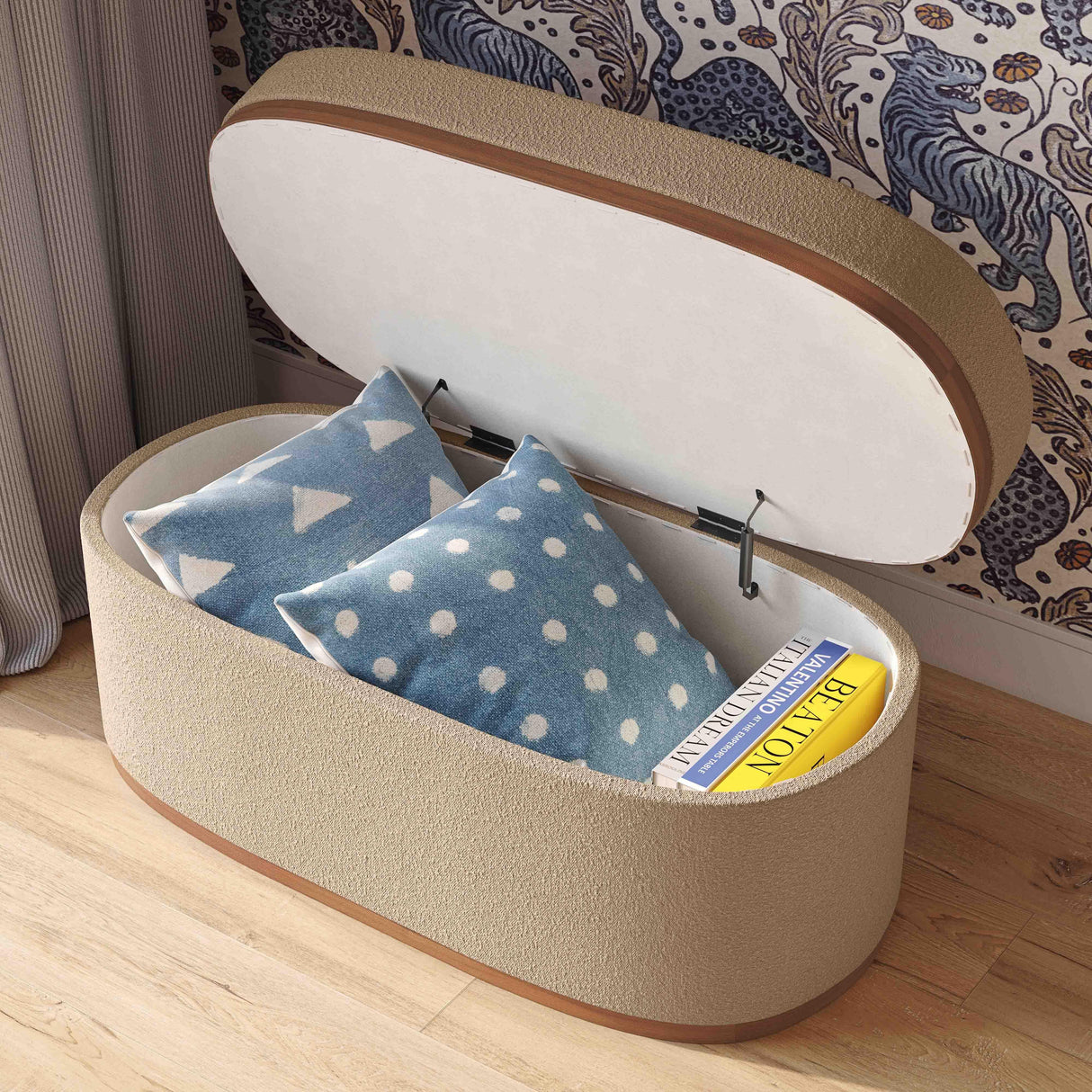 TOV Olivier Ivory Boucle Oval Storage Ottoman