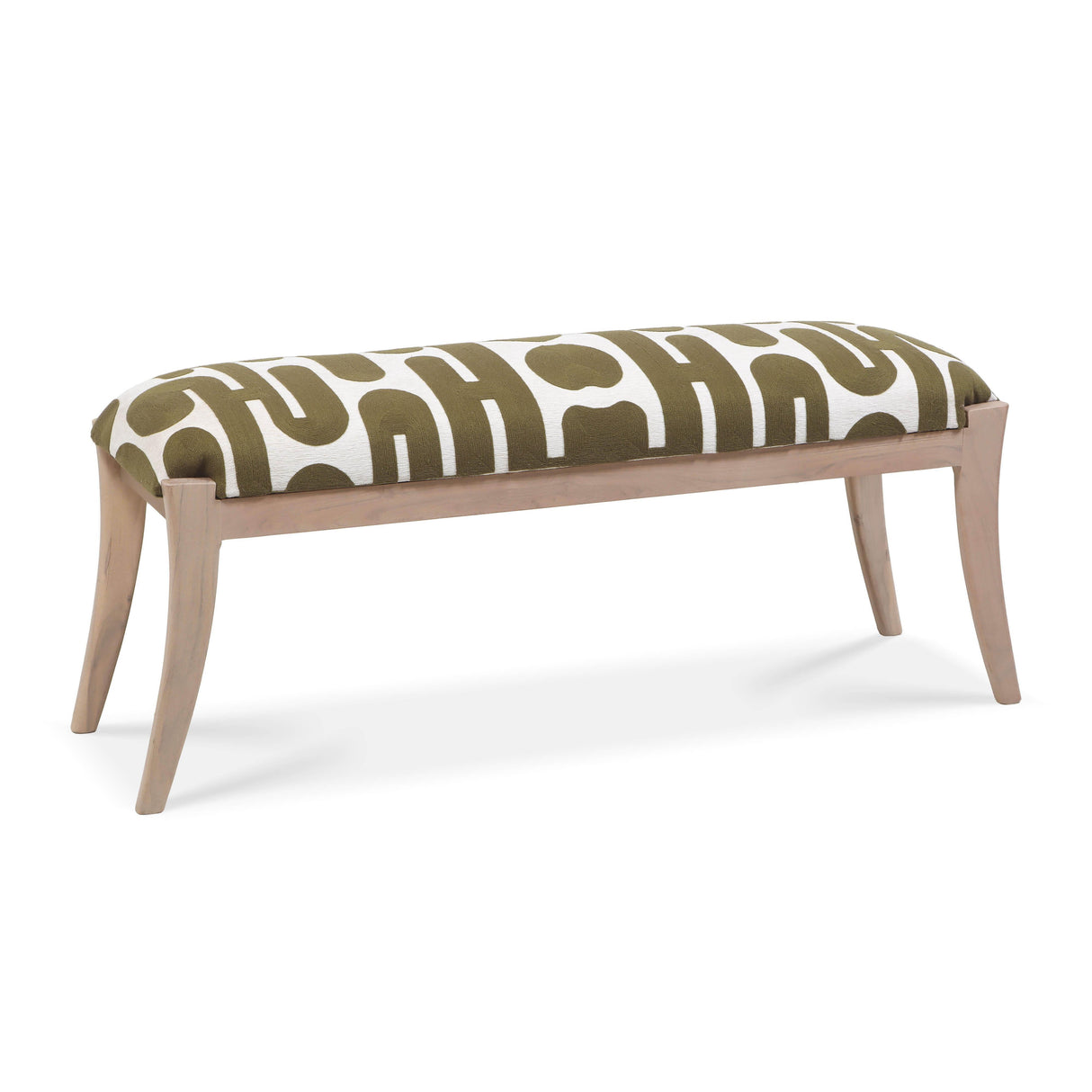 TOV Arielle Olive & White Embroidered Bench