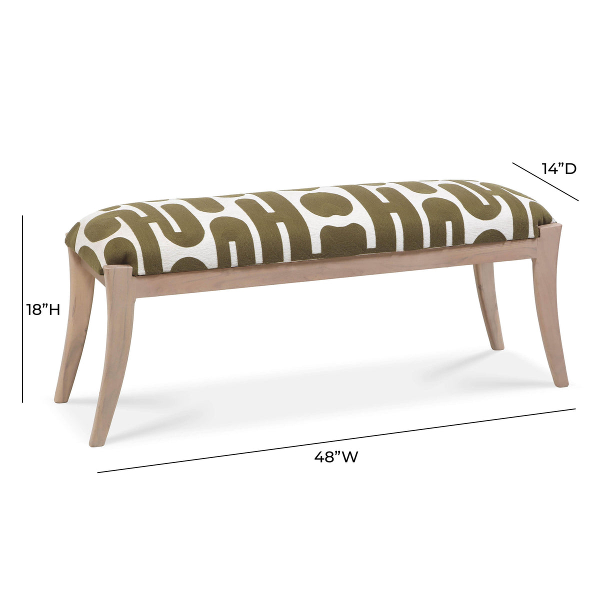TOV Arielle Olive & White Embroidered Bench