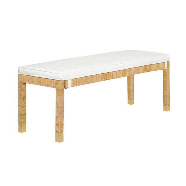 TOV Amara Natural Woven Rattan Performance Fabric Bench