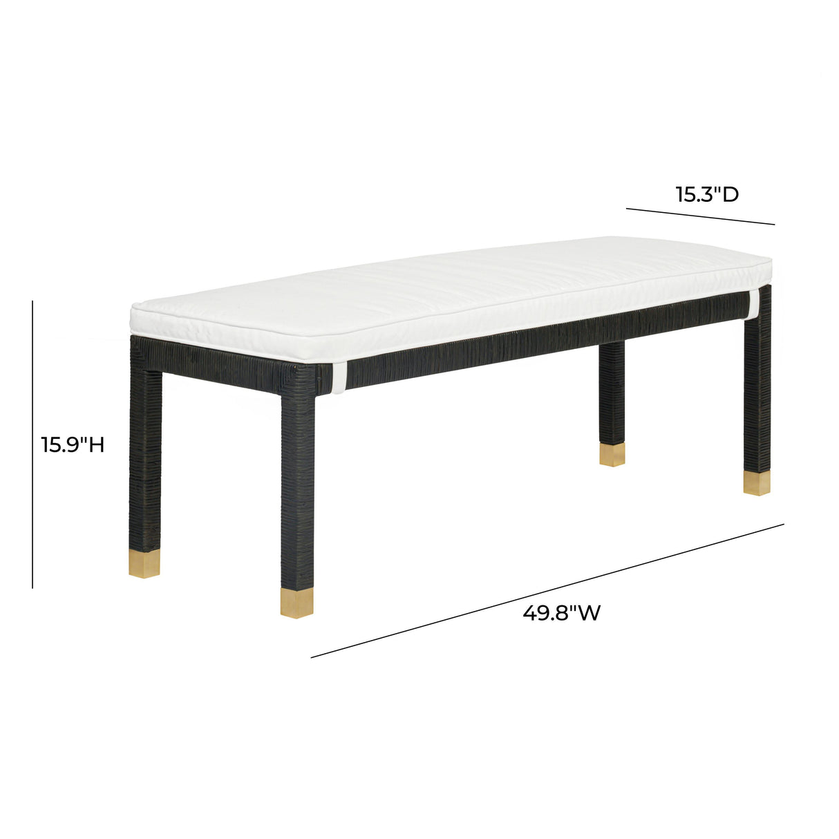 TOV Amara Charcoal Woven Rattan Performance Fabric Bench