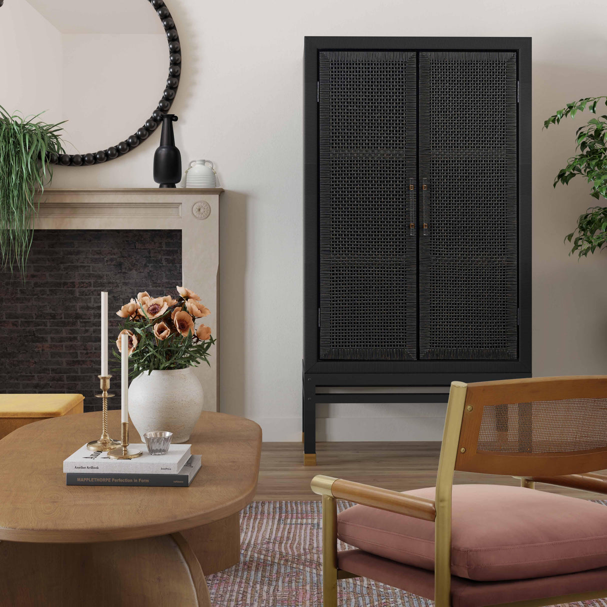 TOV Amara Charcoal Woven Rattan Cabinet