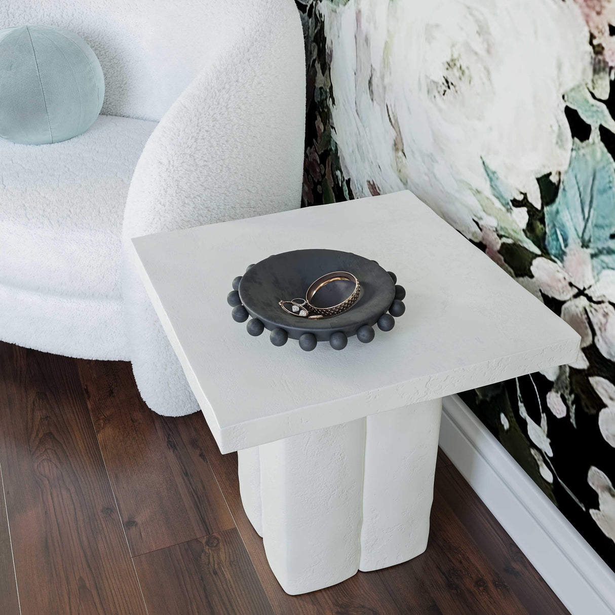 TOV Kayla White Concrete Side Table