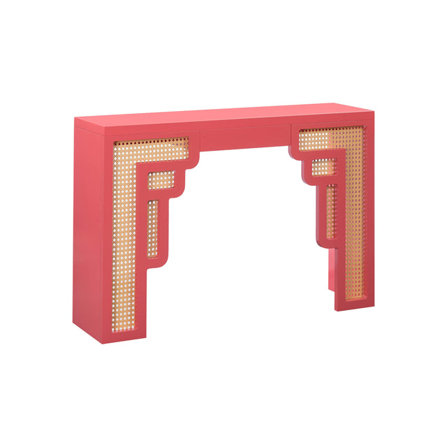 TOV Suzie Coral Pink & Rattan Console Table