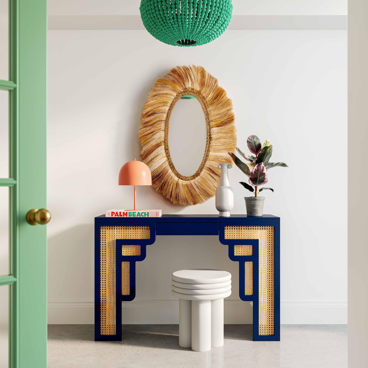 TOV Suzie Navy & Rattan Console Table