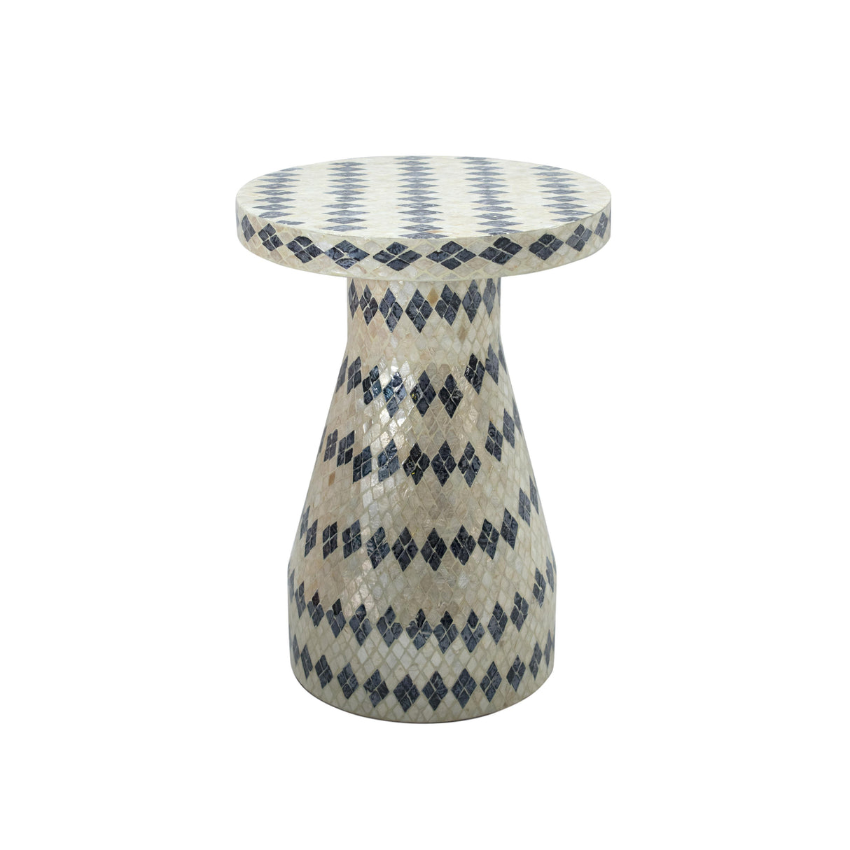 TOV Halio Cream & Blue Checkered Shell Side Table