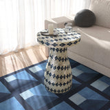 TOV Halio Cream & Blue Checkered Shell Side Table