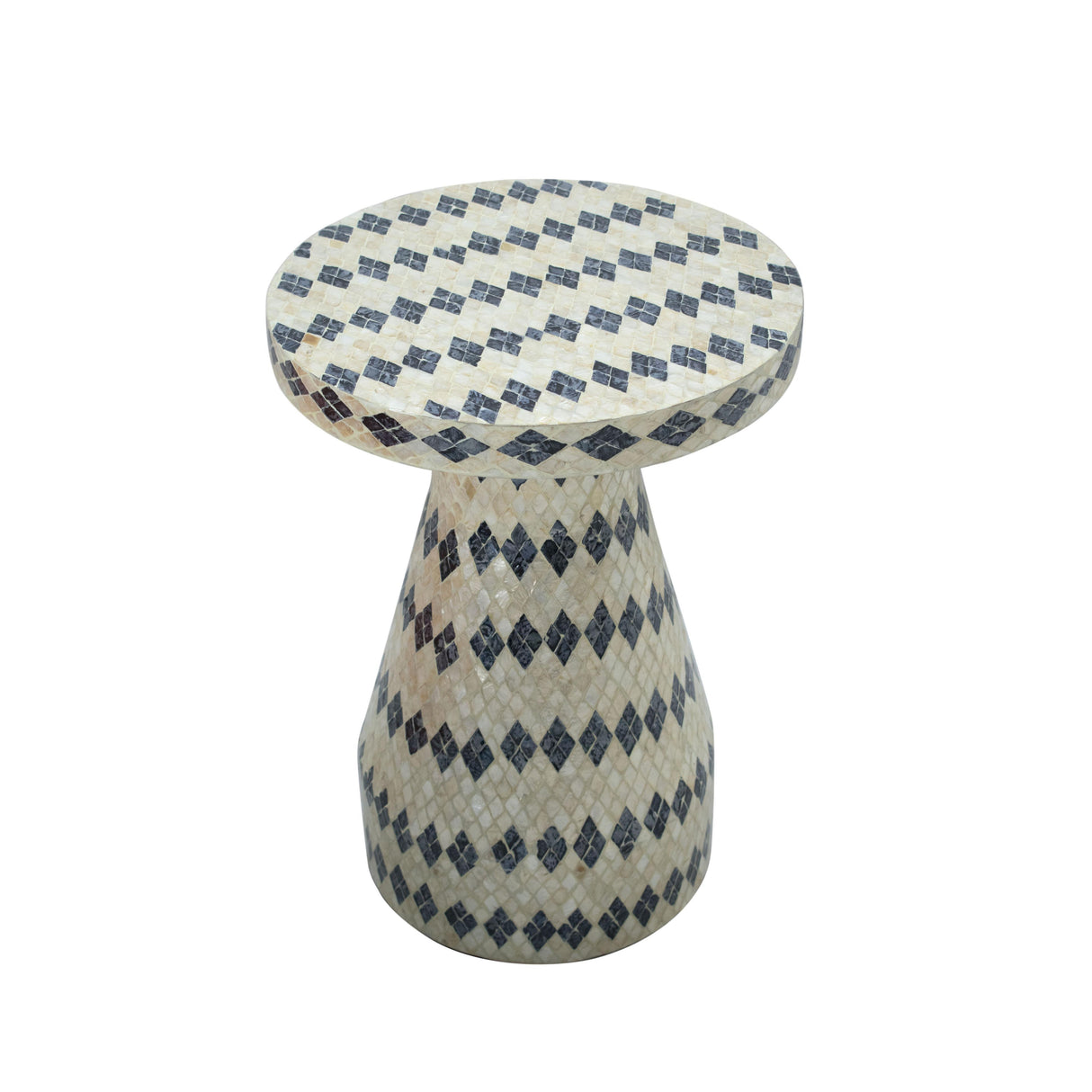 TOV Halio Cream & Blue Checkered Shell Side Table
