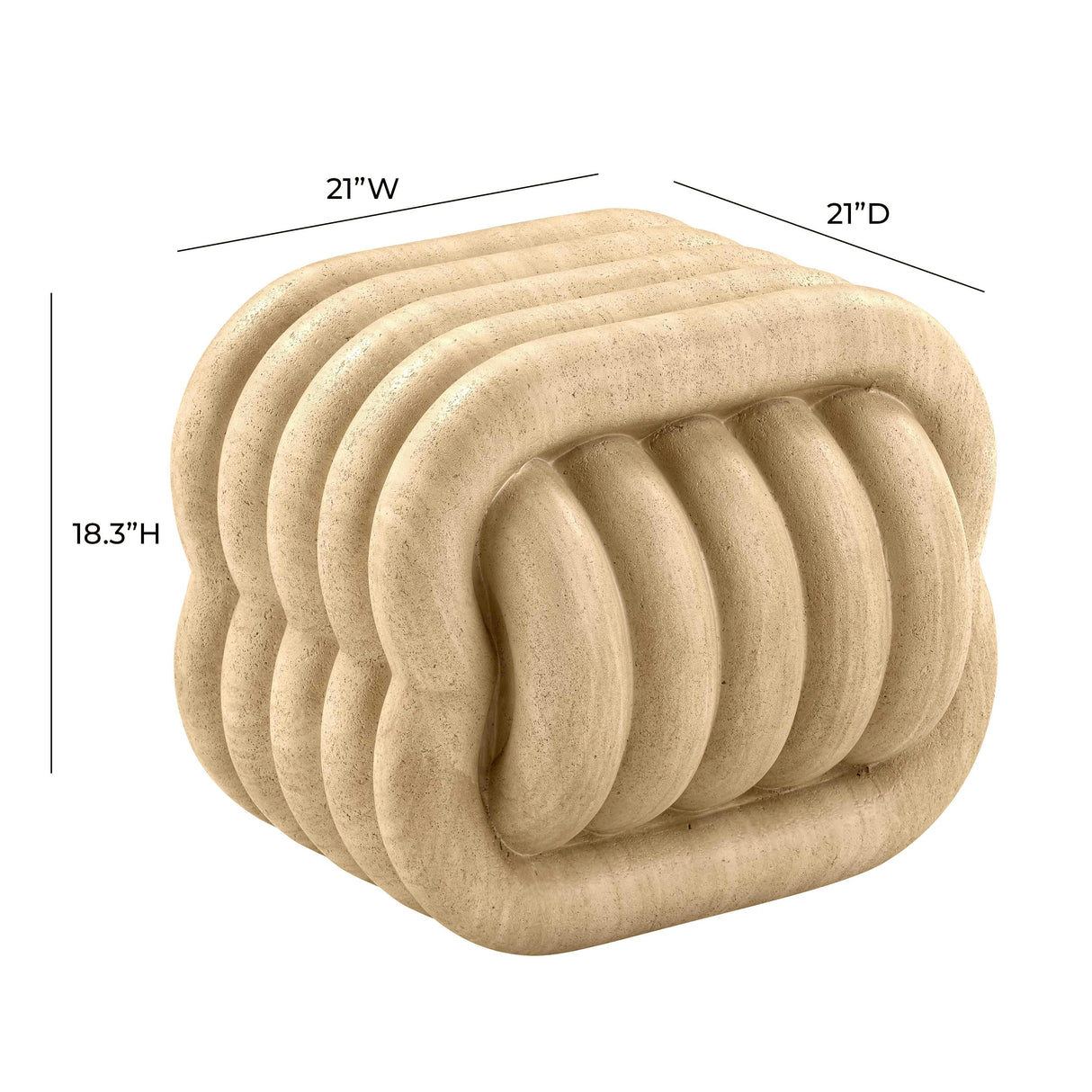 TOV Love Knot Faux Travertine Indoor / Outdoor Accent Stool