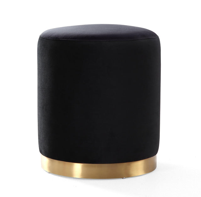 TOV Opal Black Velvet Ottoman -Gold Base