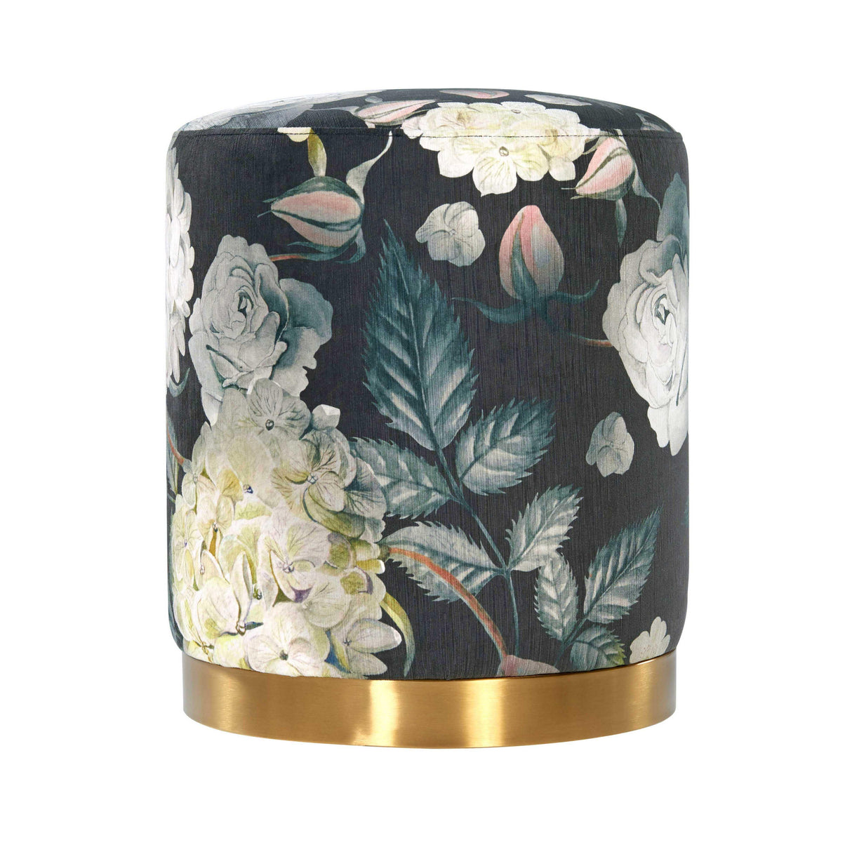 TOV Opal Floral Velvet Ottoman with Gold Base