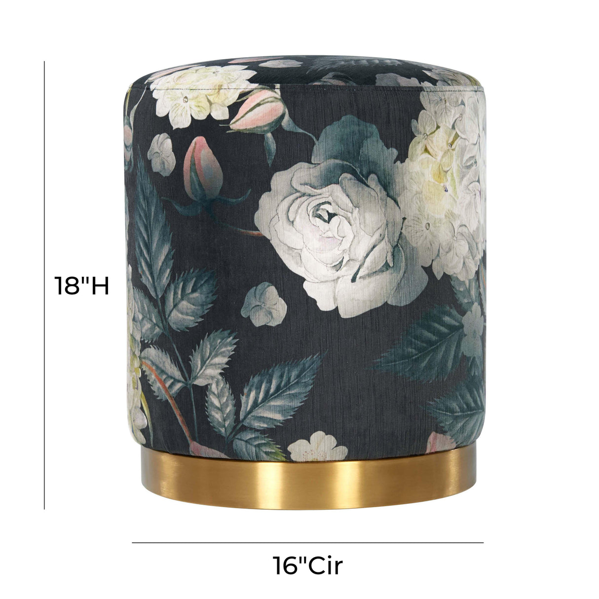 TOV Opal Floral Velvet Ottoman with Gold Base
