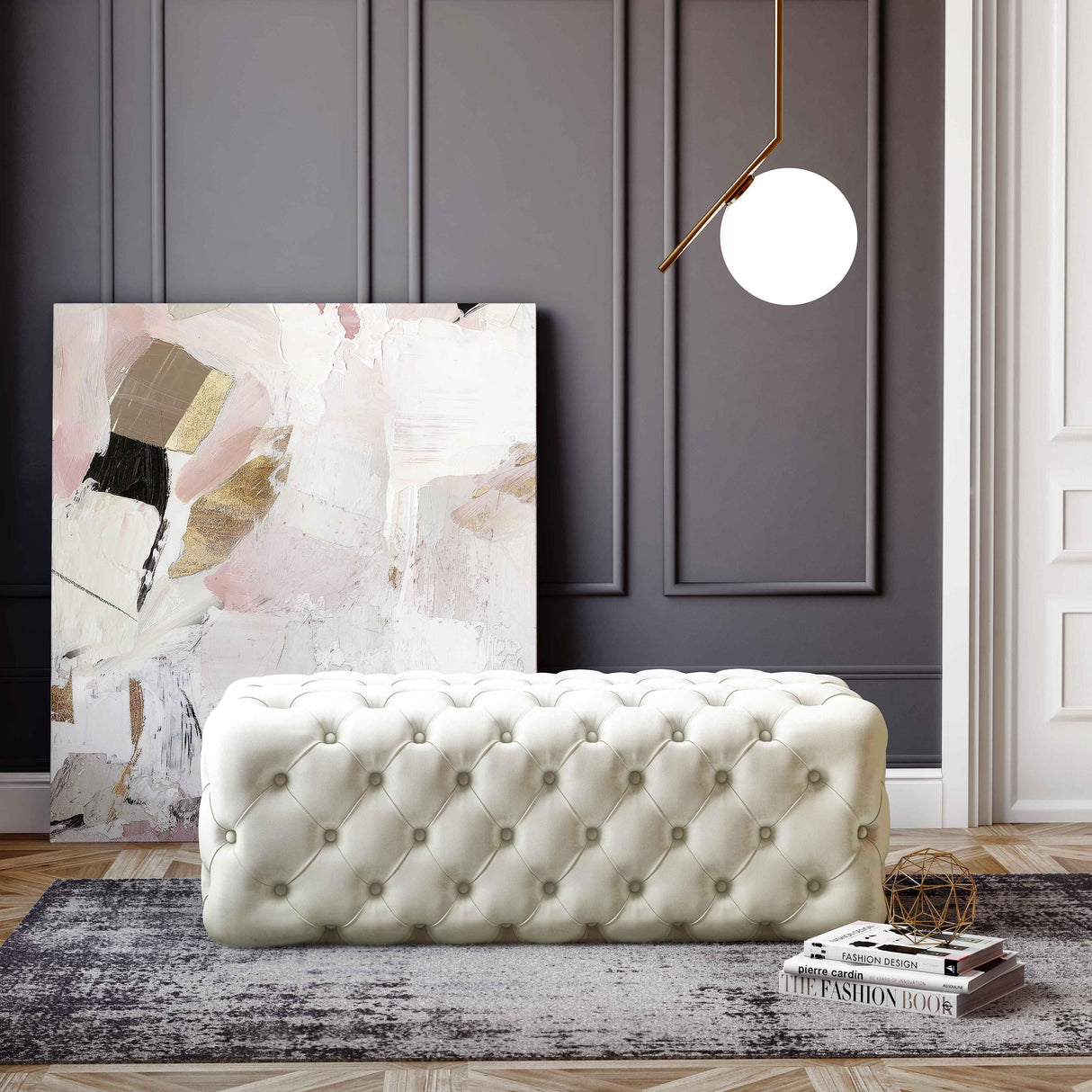 TOV Kaylee Cream Velvet Ottoman