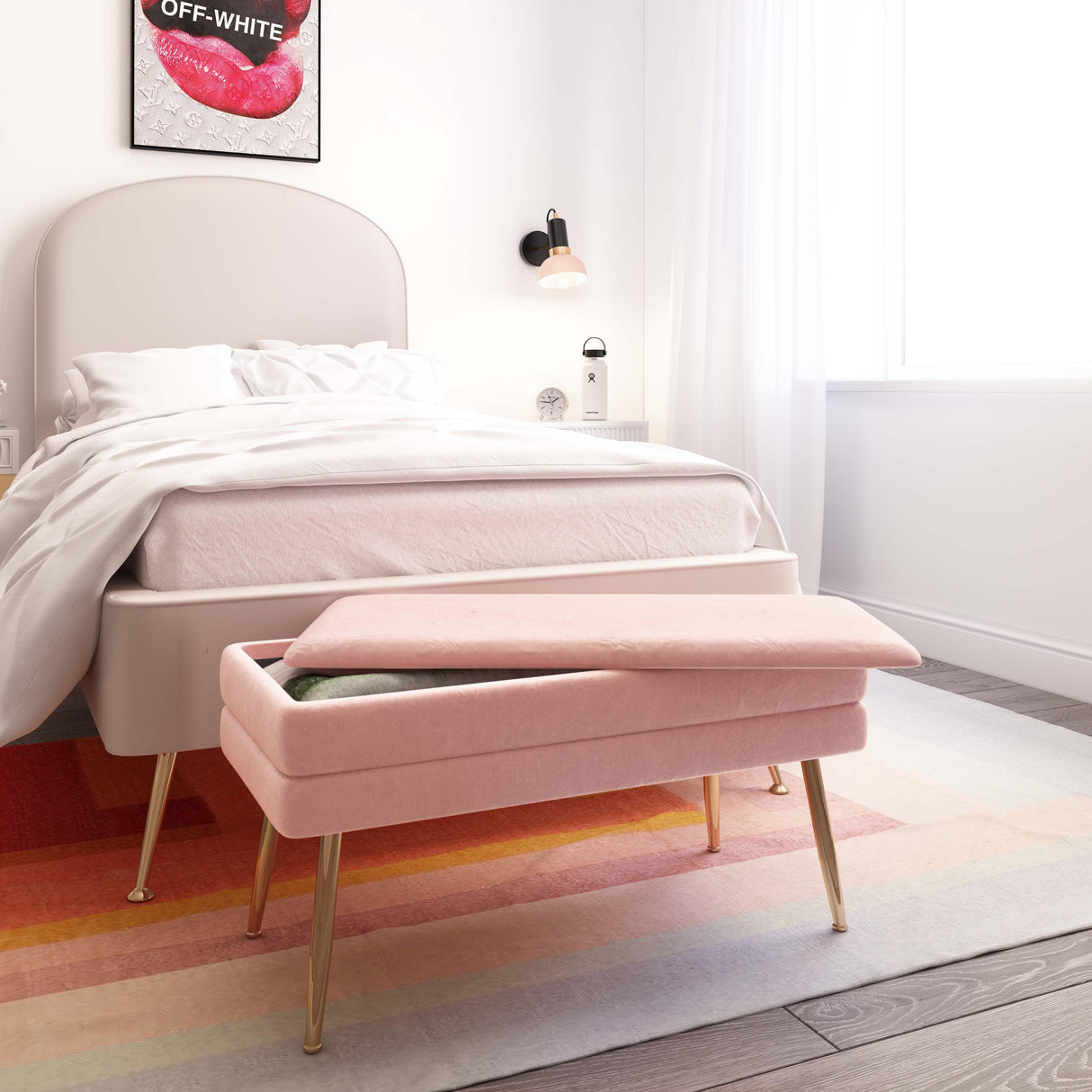 TOV Ziva Blush Velvet Storage Bench