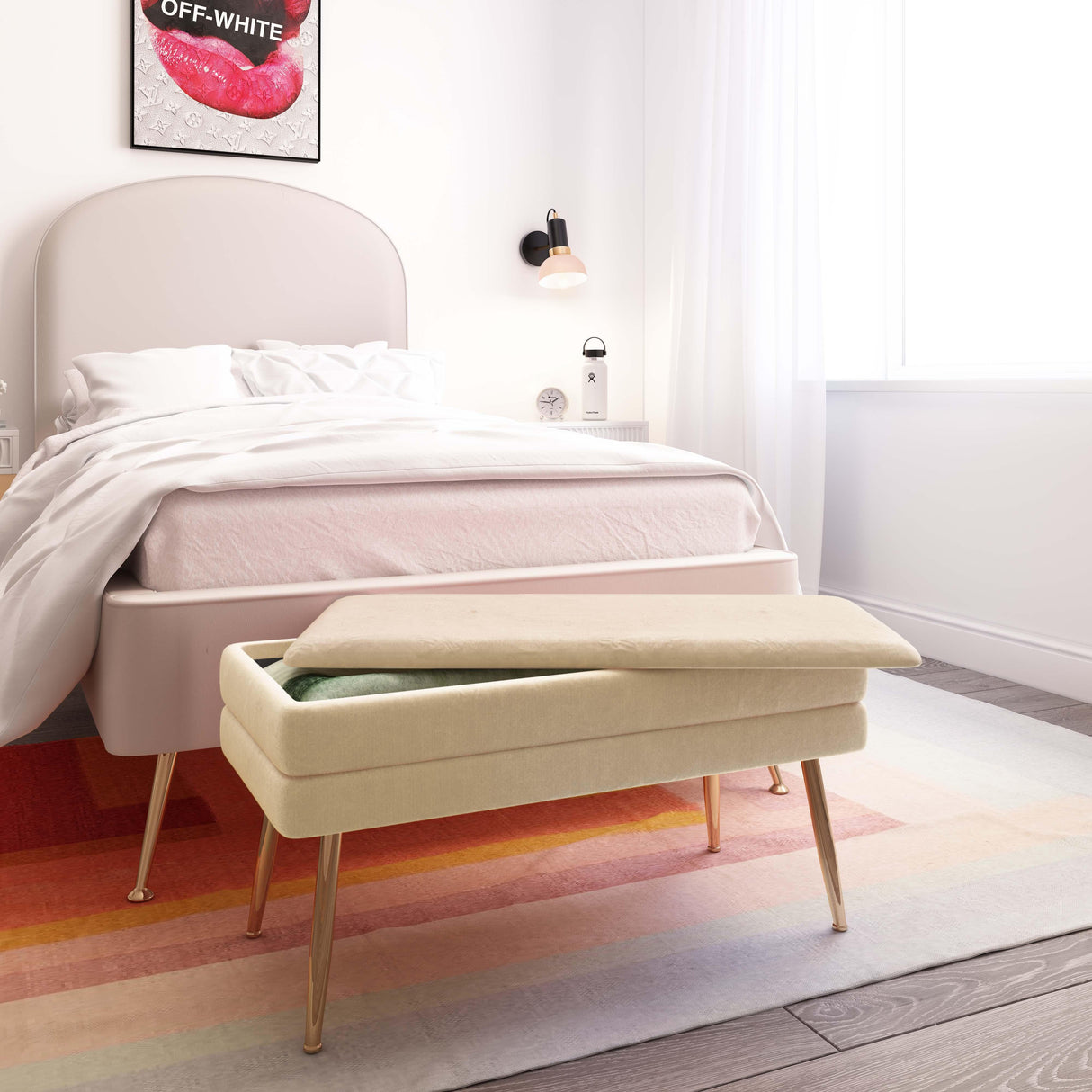 TOV Ziva Cream Velvet Storage Bench