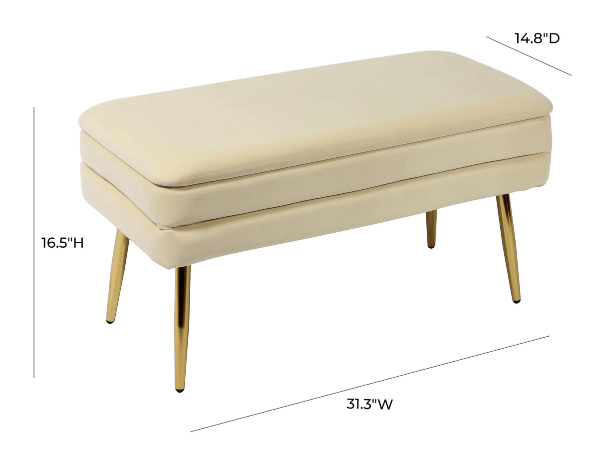 TOV Ziva Cream Velvet Storage Bench