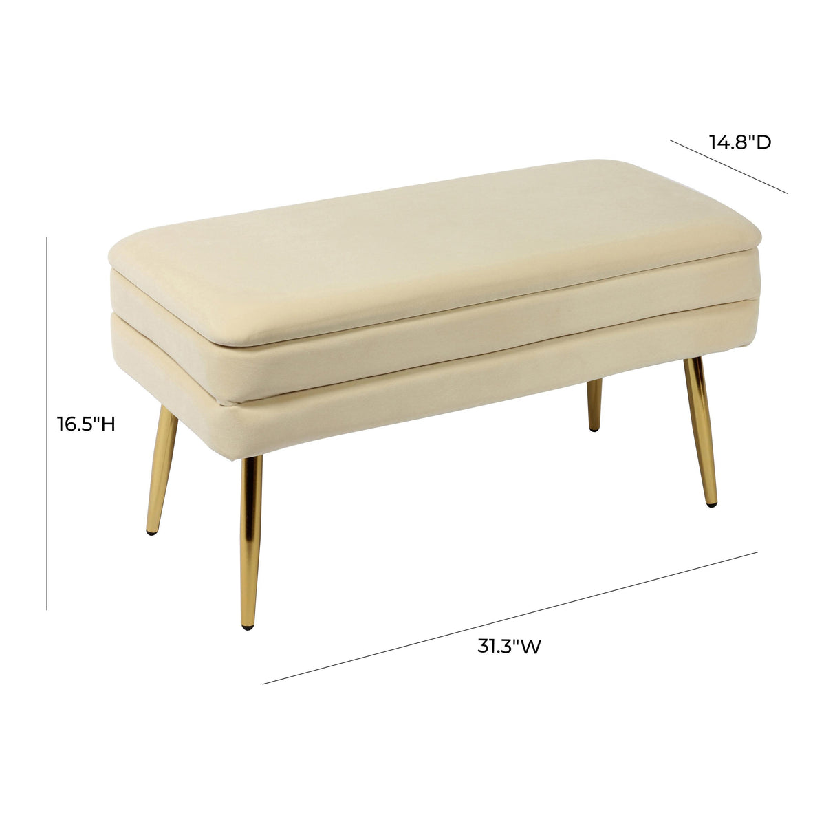 TOV Ziva Cream Velvet Storage Bench