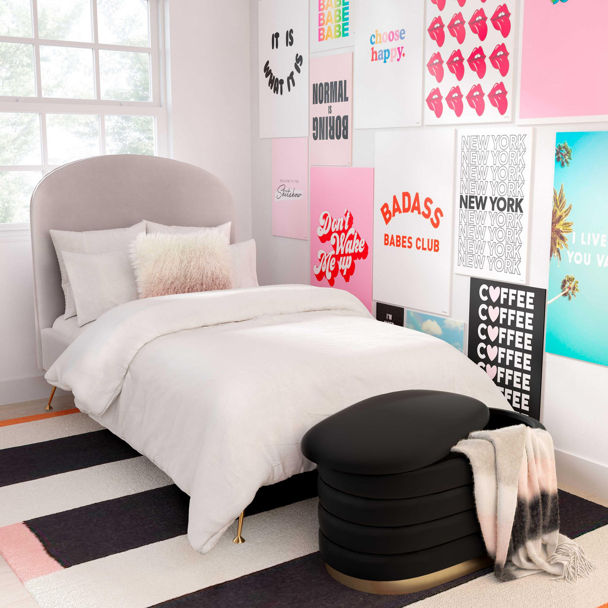 TOV Lillian Black Velvet Storage Bench