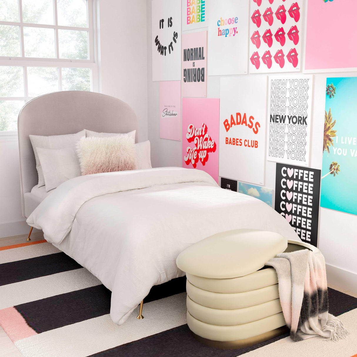 TOV Lillian Cream Velvet Storage Bench