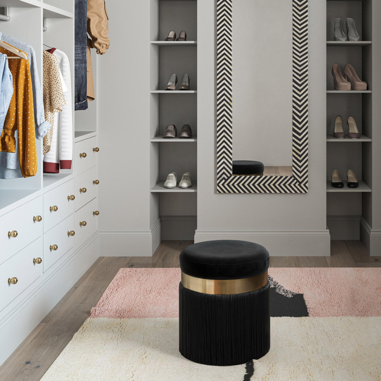 TOV Melody Black Tasseled Ottoman