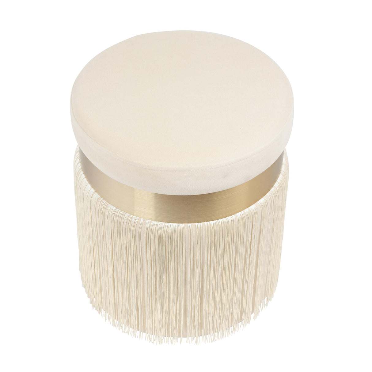 TOV Melody Cream Tasseled Ottoman