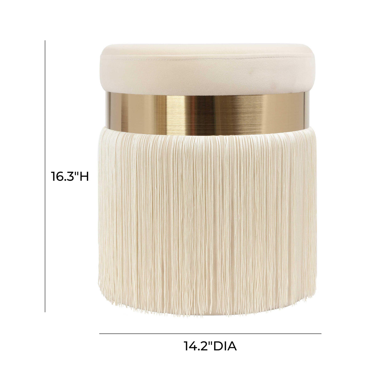 TOV Melody Cream Tasseled Ottoman