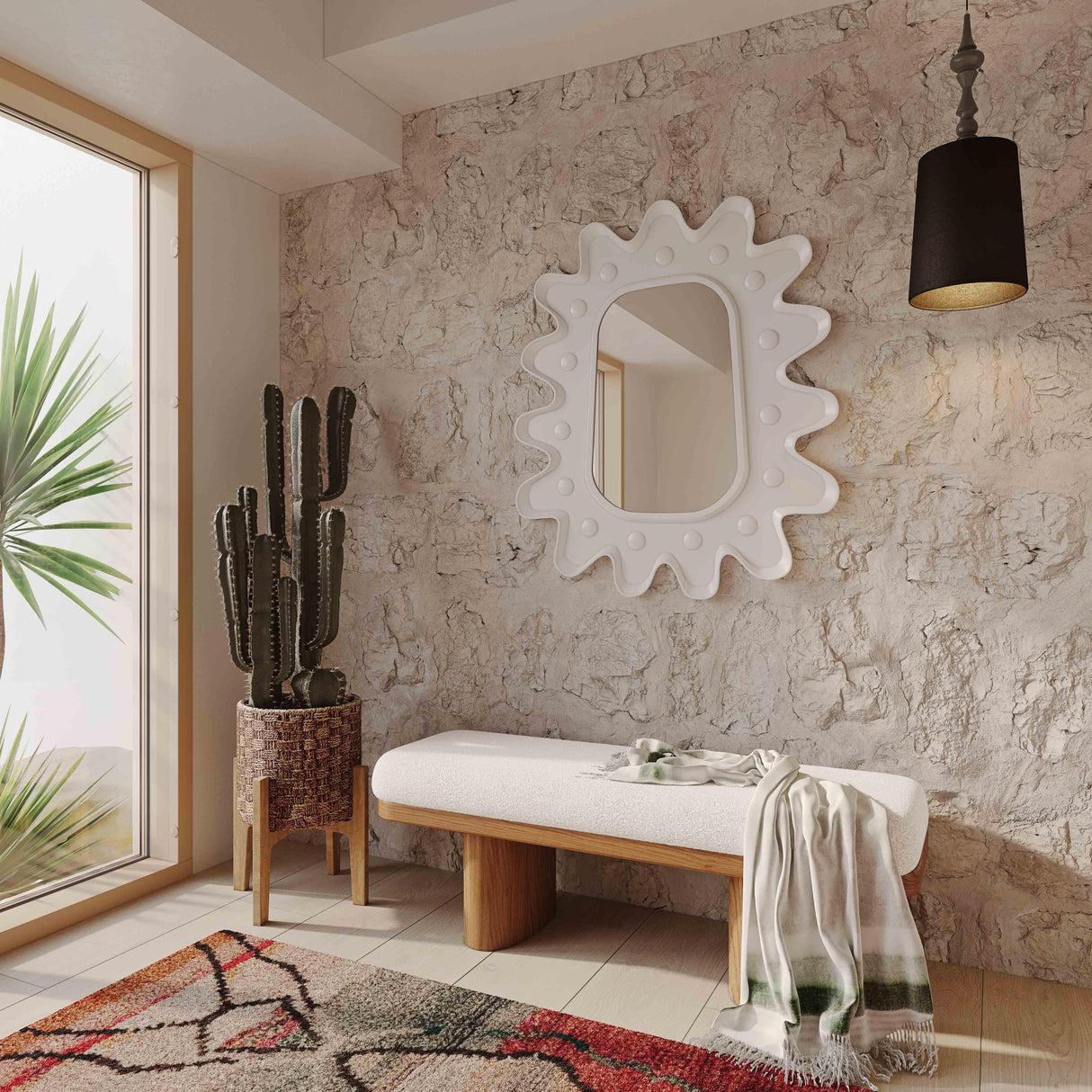 TOV Ollie White Performance Boucle Wooden Bench