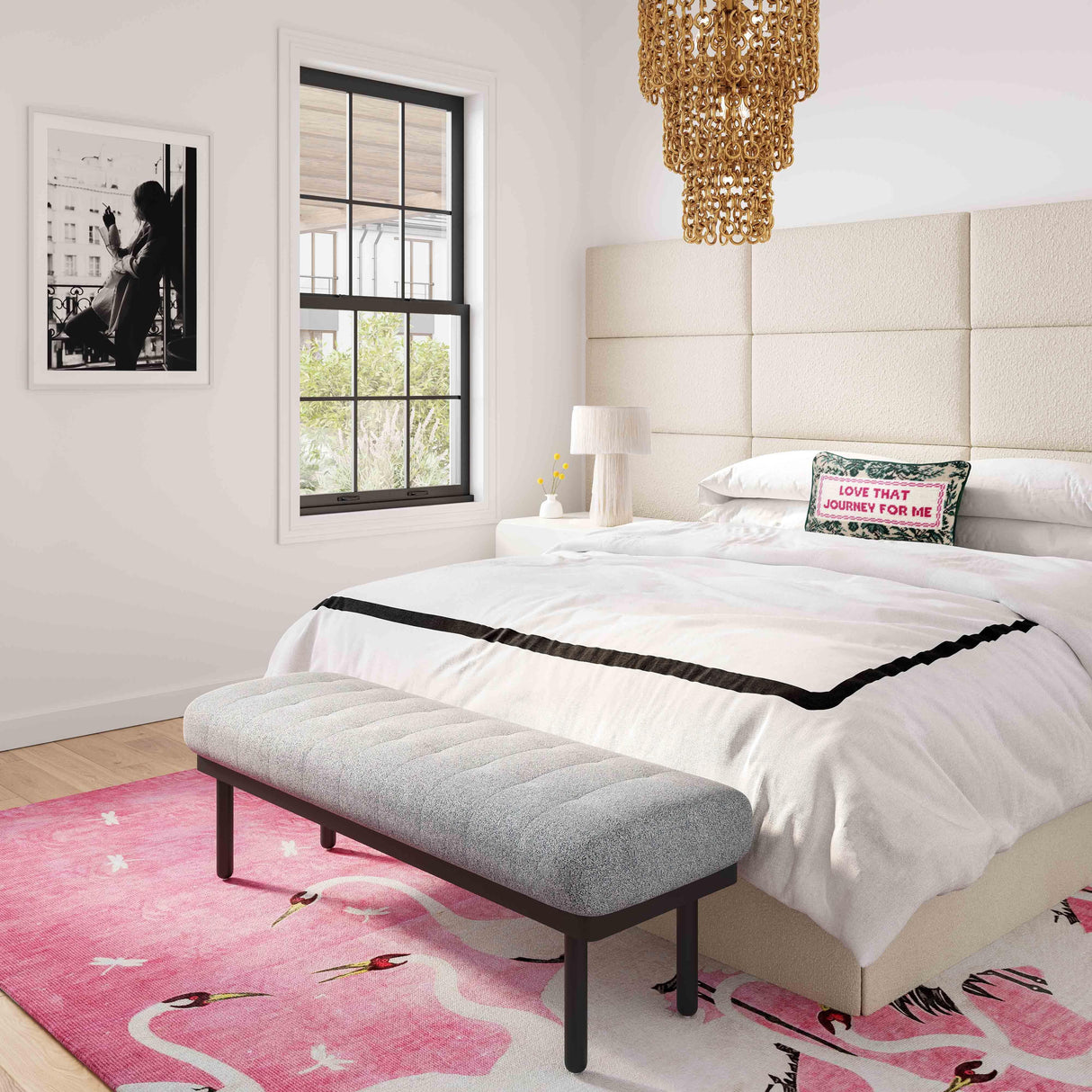 TOV Olivia Grey Boucle Bench