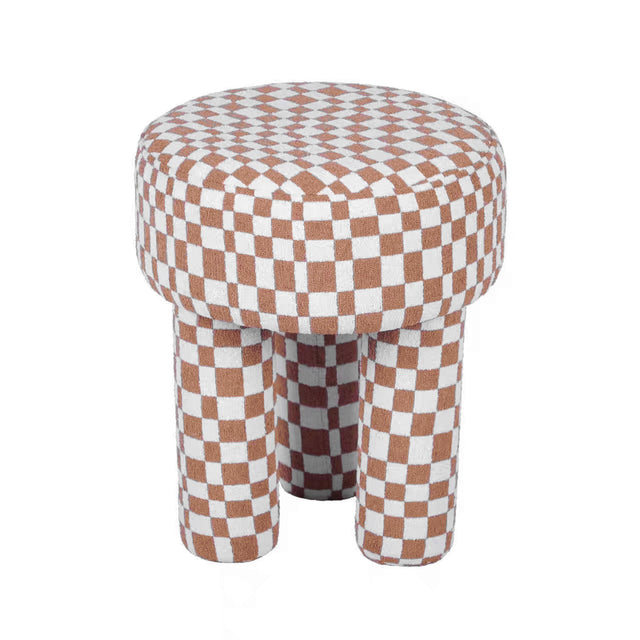 TOV Claire Brown Checkered Boucle Stool