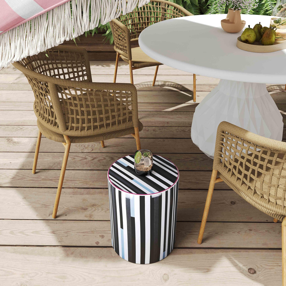 TOV Taurus Ceramic Stool in Modern Stripes Print