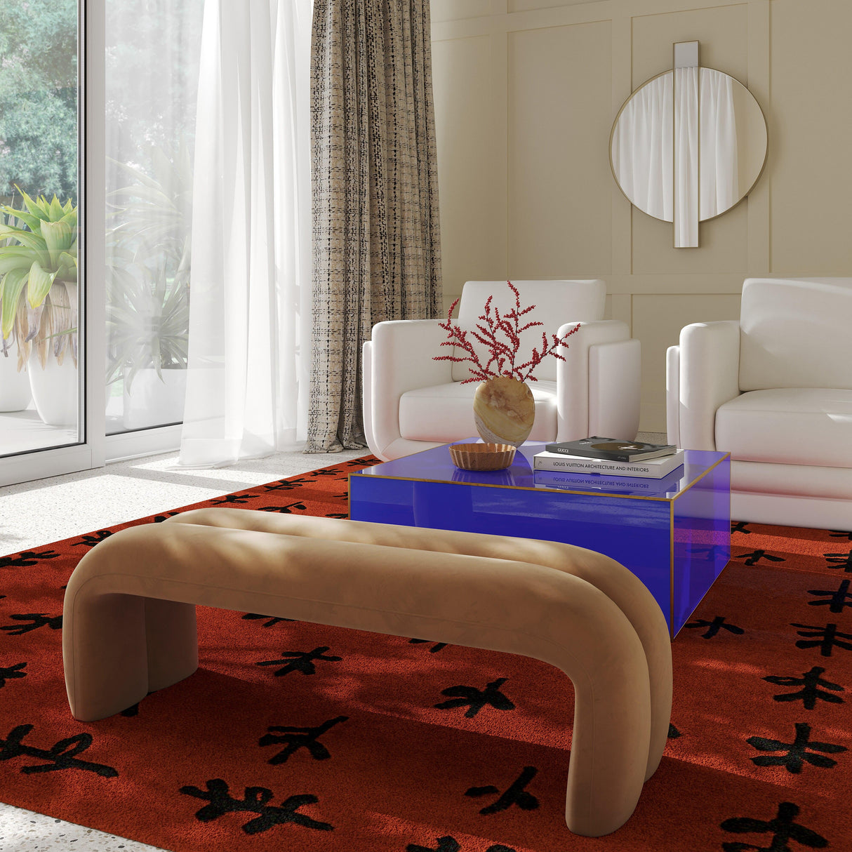 TOV Leigh Taupe Velvet Channeled Bench