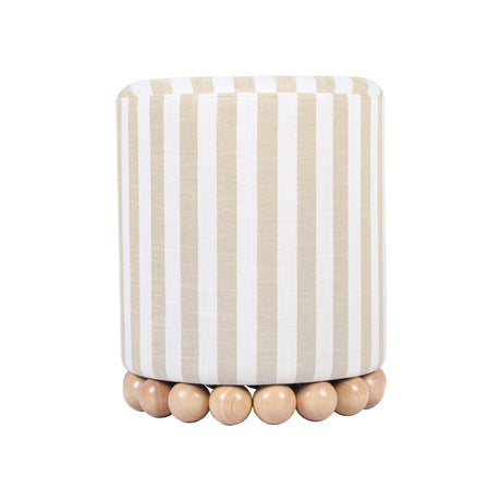 TOV Dex Beige Striped Linen Ottoman