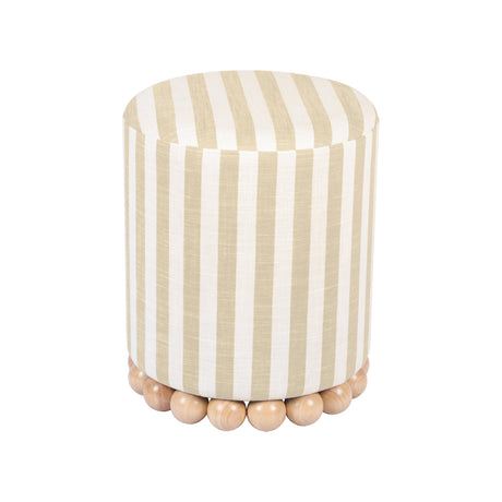 TOV Dex Beige Striped Linen Ottoman