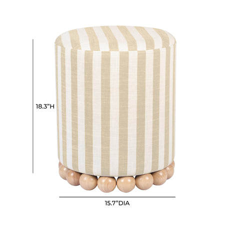 TOV Dex Beige Striped Linen Ottoman
