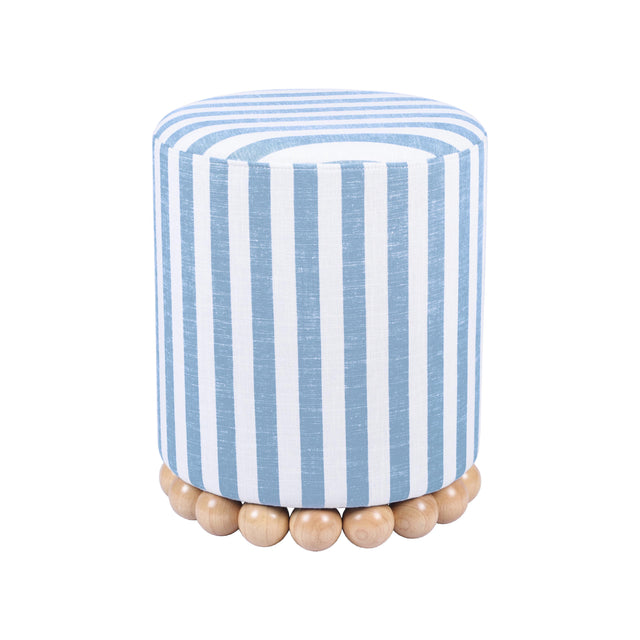 TOV Dex Pastel Blue Striped Linen Ottoman