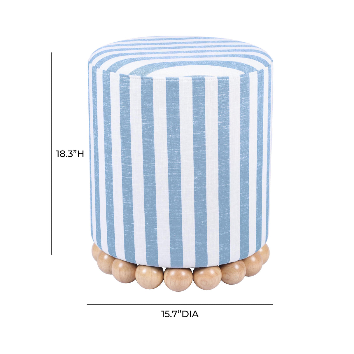TOV Dex Pastel Blue Striped Linen Ottoman