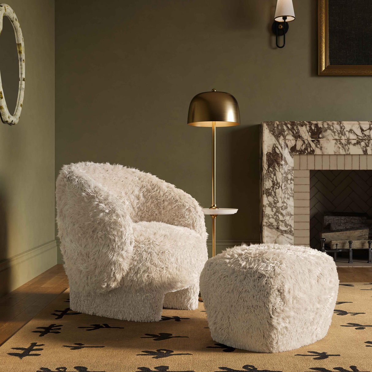 TOV Britt Natural Vegan Shearling Ottoman