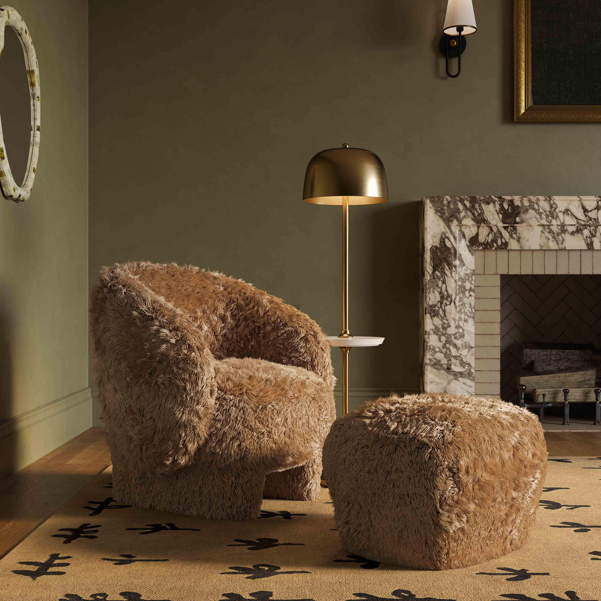 TOV Britt Dark Taupe Vegan Shearling Ottoman